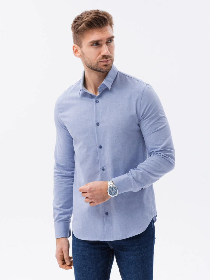 Бавовняна чоловіча сорочка з оксфордської тканини SLIM FIT - синя V9 K642