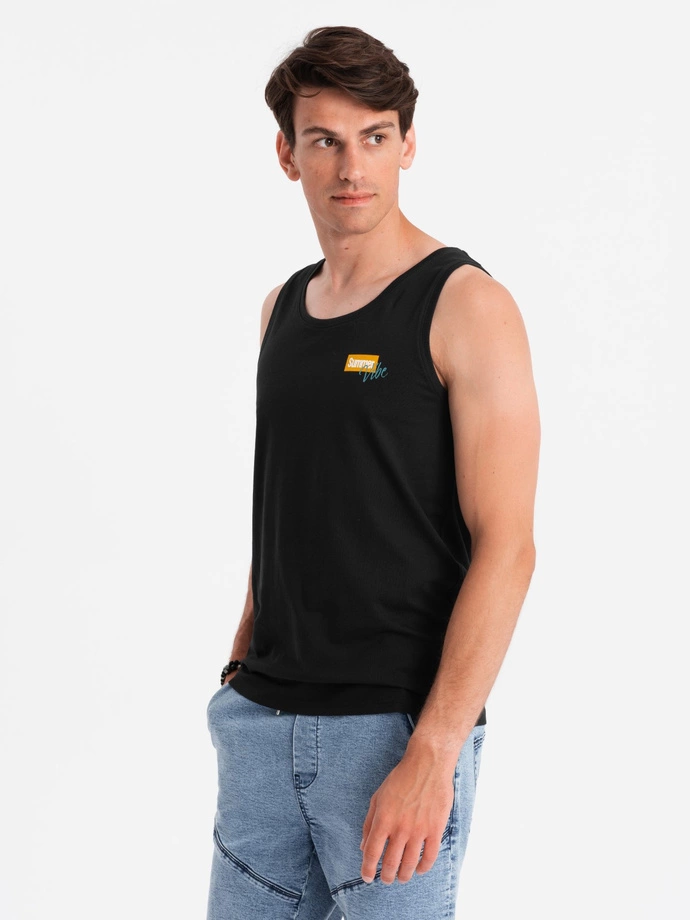 Męski bawełniany tank top z nadrukiem Summer Vibe – czarny V1 OM-TSTT-0191