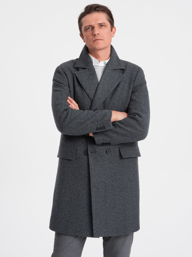 Двухбортное мужское пальто на подкладке - графит V2 OM-COWC-0107