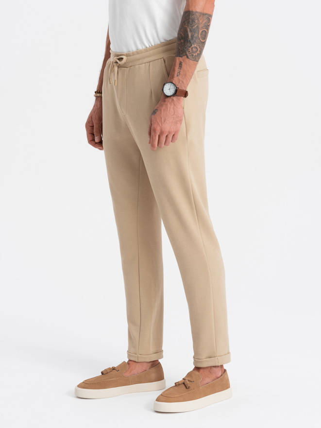 Мужские брюки трикотажные на резинке - песочный V3 OM-PACP-0121
