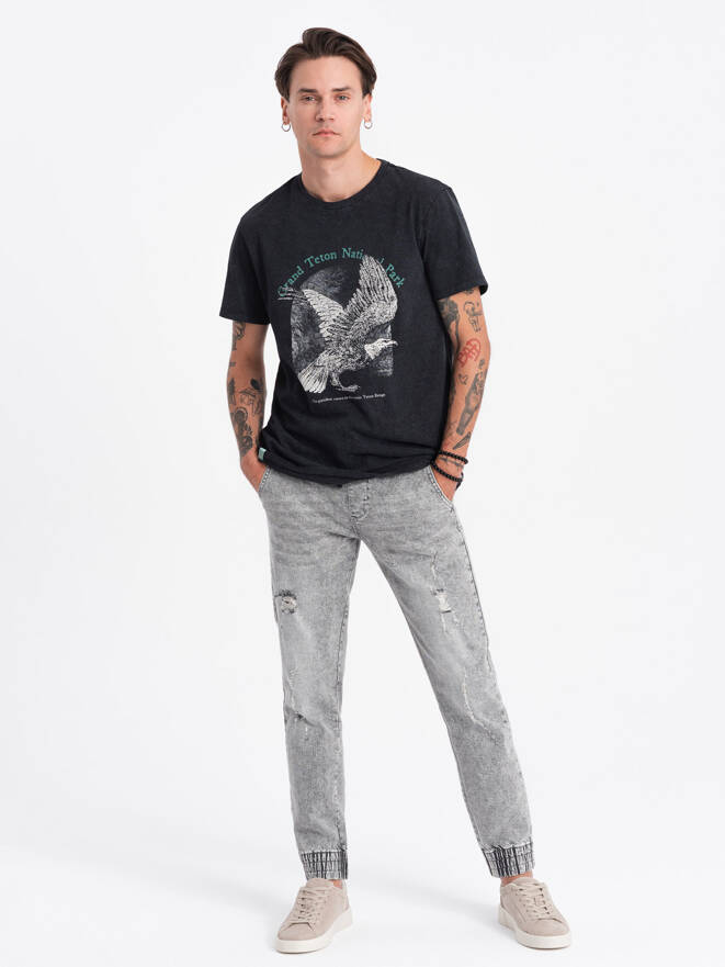Мужские джинсовые джоггеры с потертостями - светло-серые V4 OM-PADJ-0150