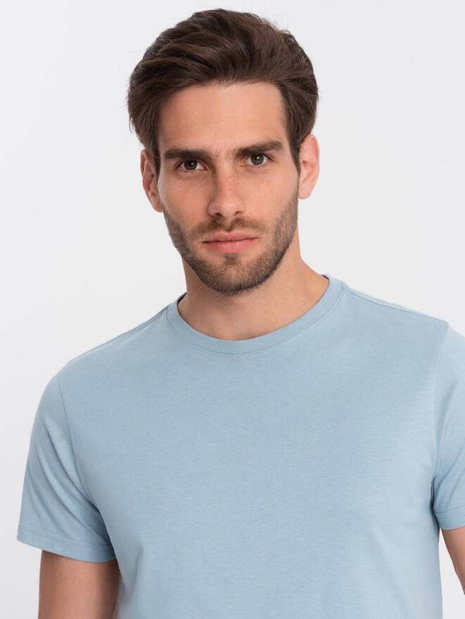 Męski klasyczny bawełniany T-shirt BASIC - niebieski V12 OM-TSBS-0146