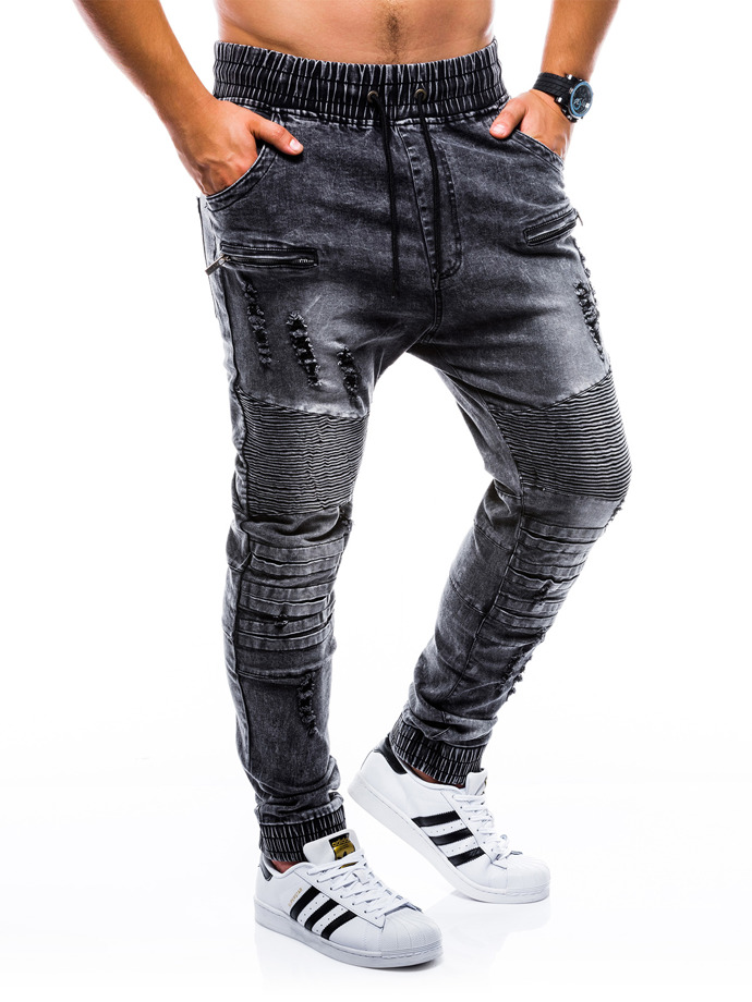 Брюки мужские джинсовые джоггеры - чёрные P675