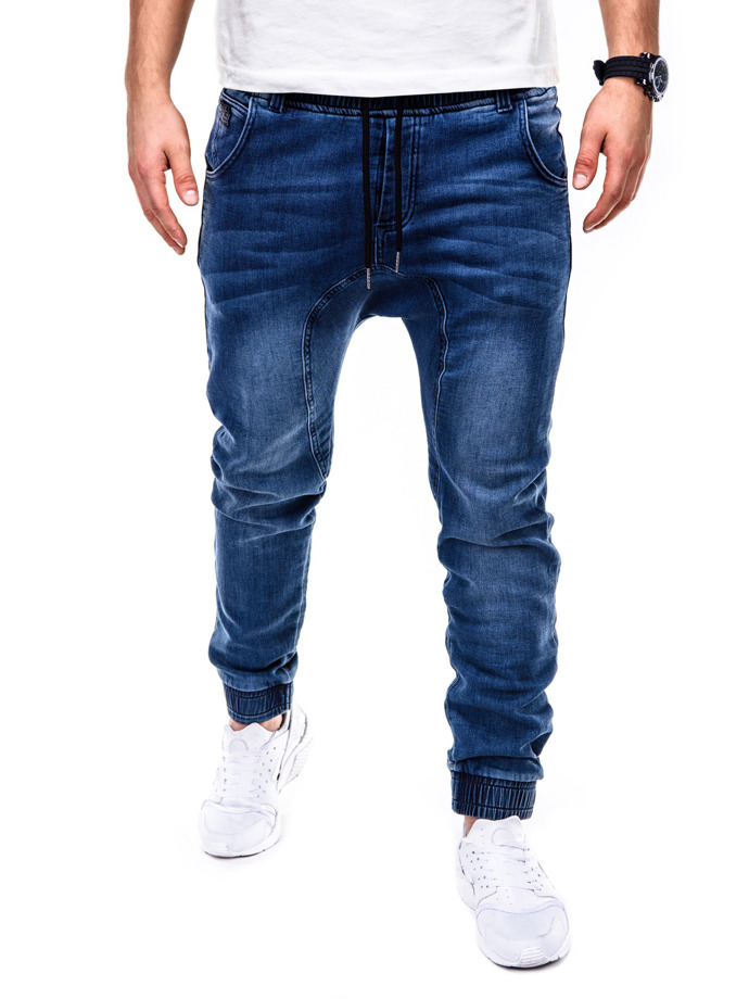 Брюки мужские джинсовые джоггеры P407 - тёмно-синие