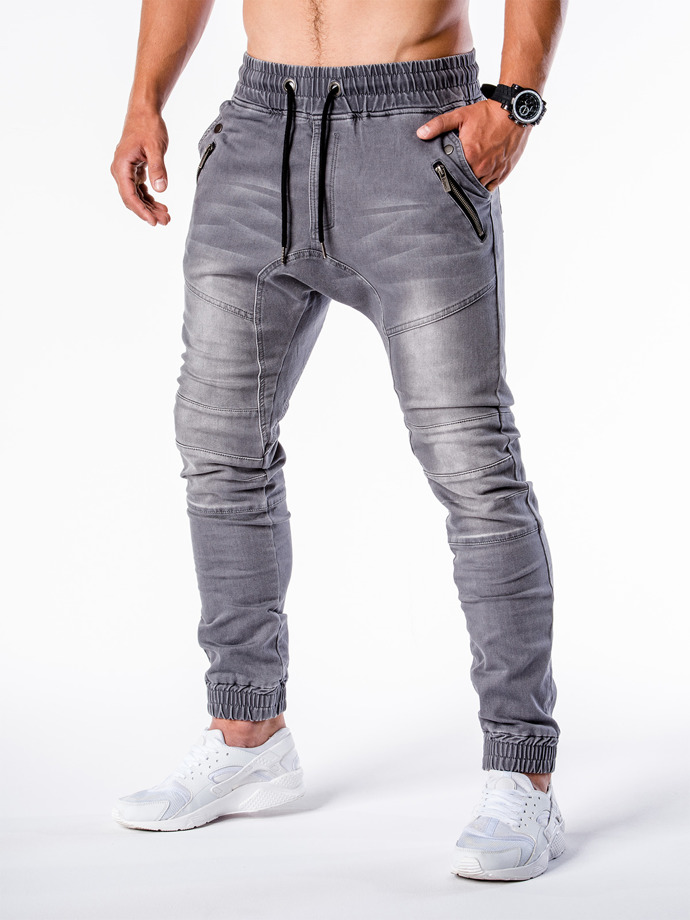 Брюки мужские джинсовые джоггеры - серые P404
