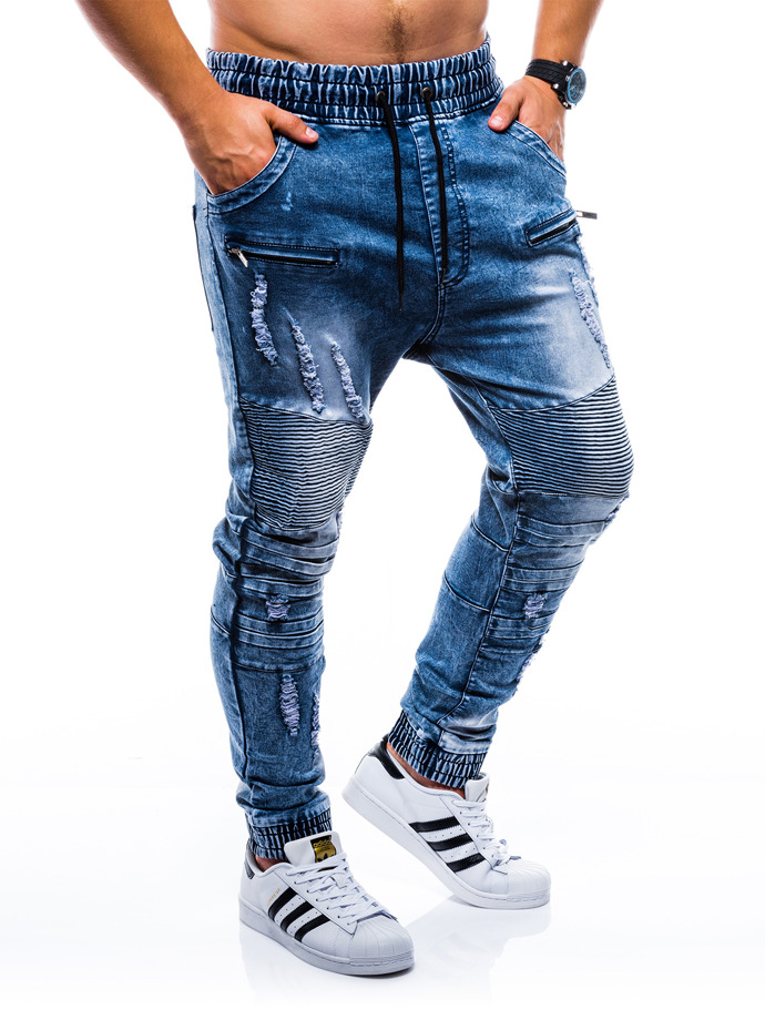 Брюки мужские джинсовые джоггеры - синие P675