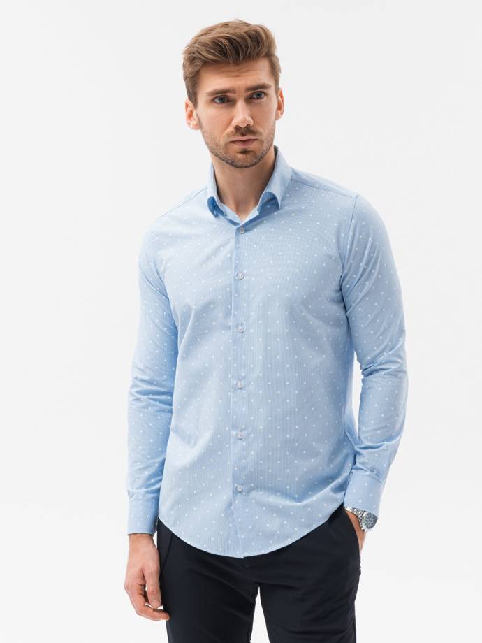 Мужская элегантная рубашка с длинным рукавом - голубая K463