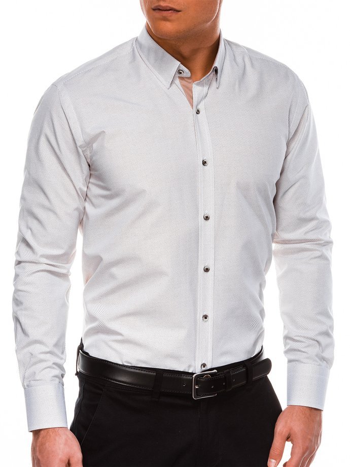 Мужская элегантная рубашка с длинным рукавом K478 – белая/бежевая