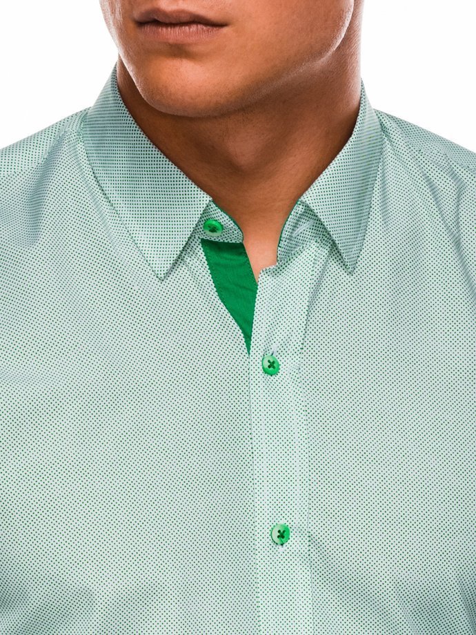 Мужская элегантная рубашка с длинным рукавом K478 – белая/зелёная