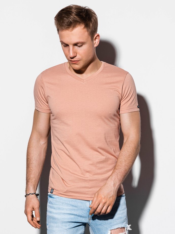 Мужская футболка без принта - бежевый S1041