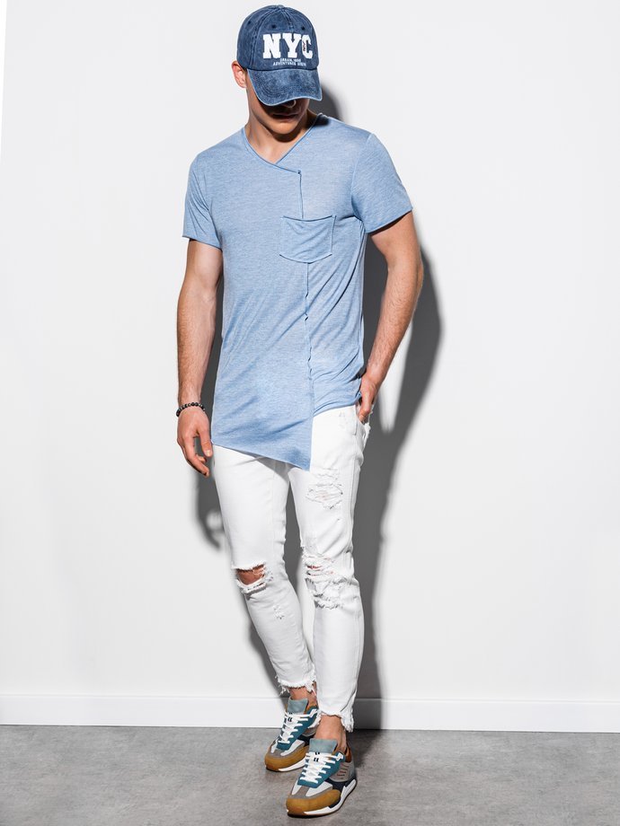 Мужская футболка без принта - голубой S1215