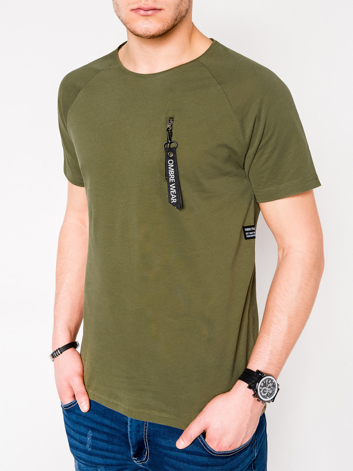Мужская футболка без принта - хаки S1011