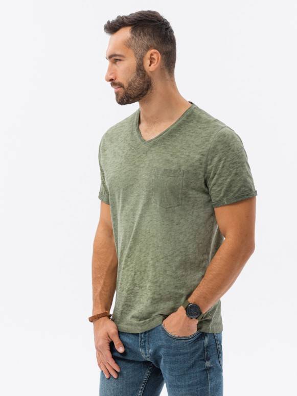 Мужская футболка без принта - оливковый S1388