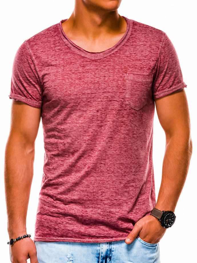 Мужская футболка без принта S1051 - бордовая