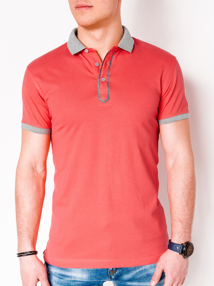 Мужская футболка-поло без принта S663 - коралловая