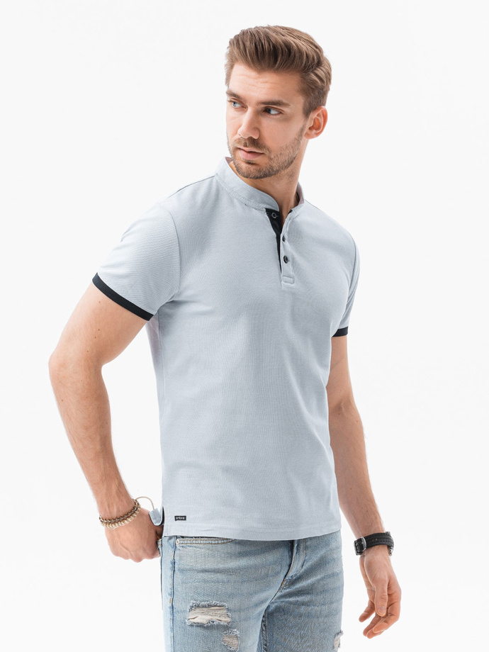 Мужская футболка поло без принта - серый меланж S1381
