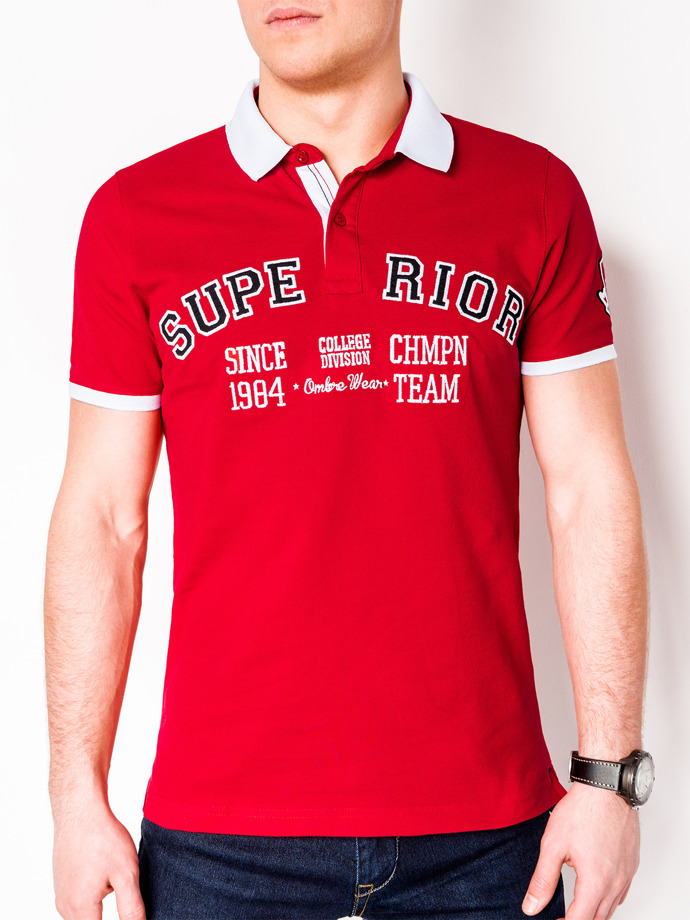 Мужская футболка поло с принтом - красная S902