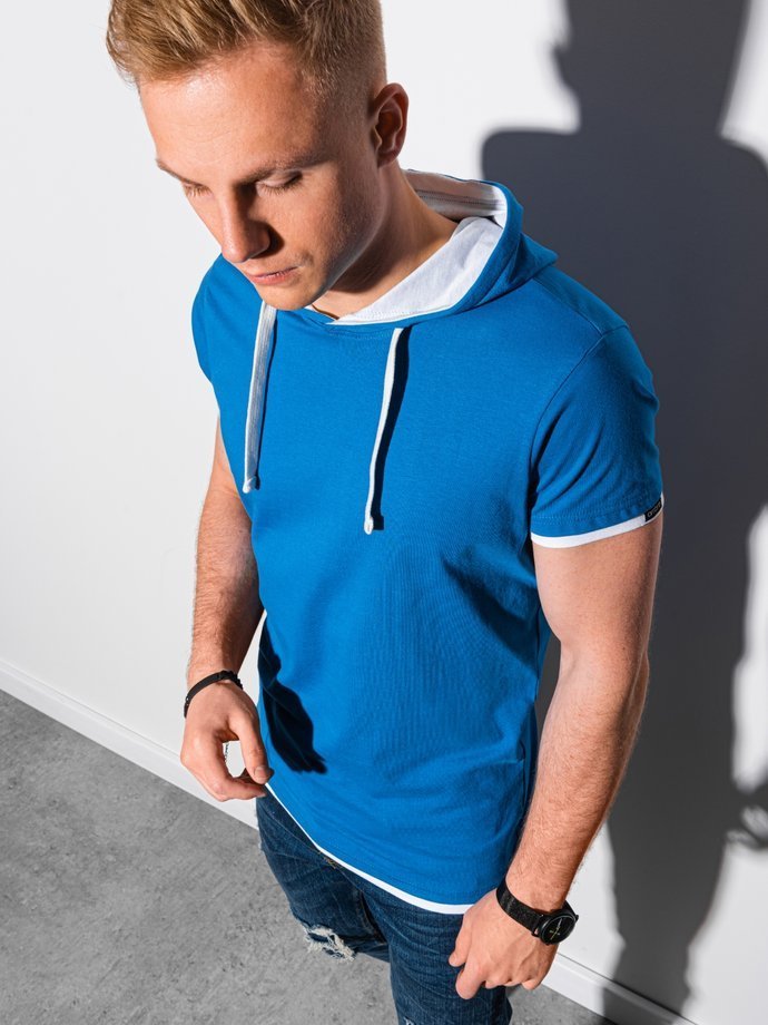 Мужская футболка с капюшоном - синий S1376