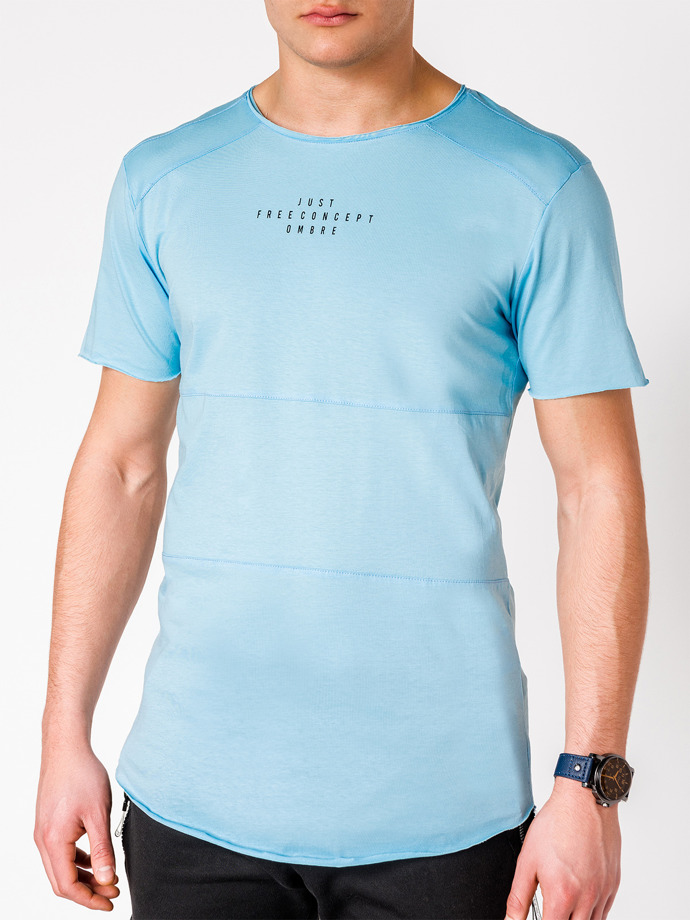 Мужская футболка с принтом - голубая S950