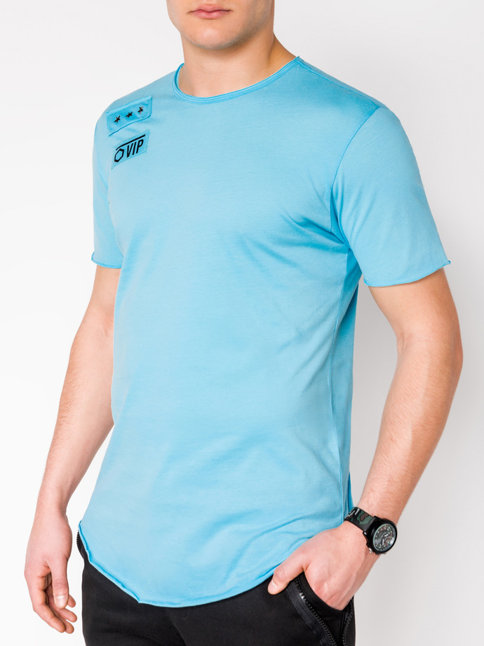 Мужская футболка с принтом - голубая S957