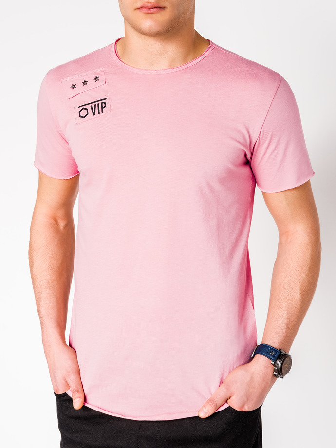 Мужская футболка с принтом - розовая S957