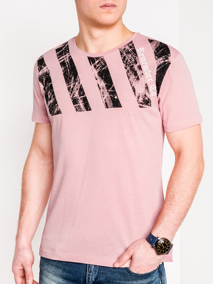 Мужская футболка с принтом - розовая S959
