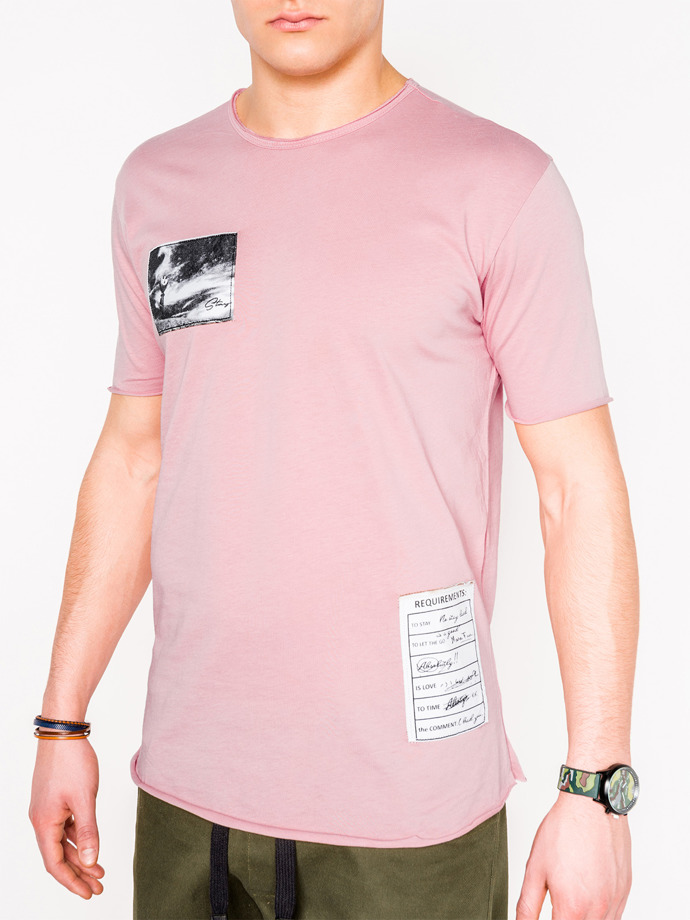 Мужская футболка с принтом - розовая S983