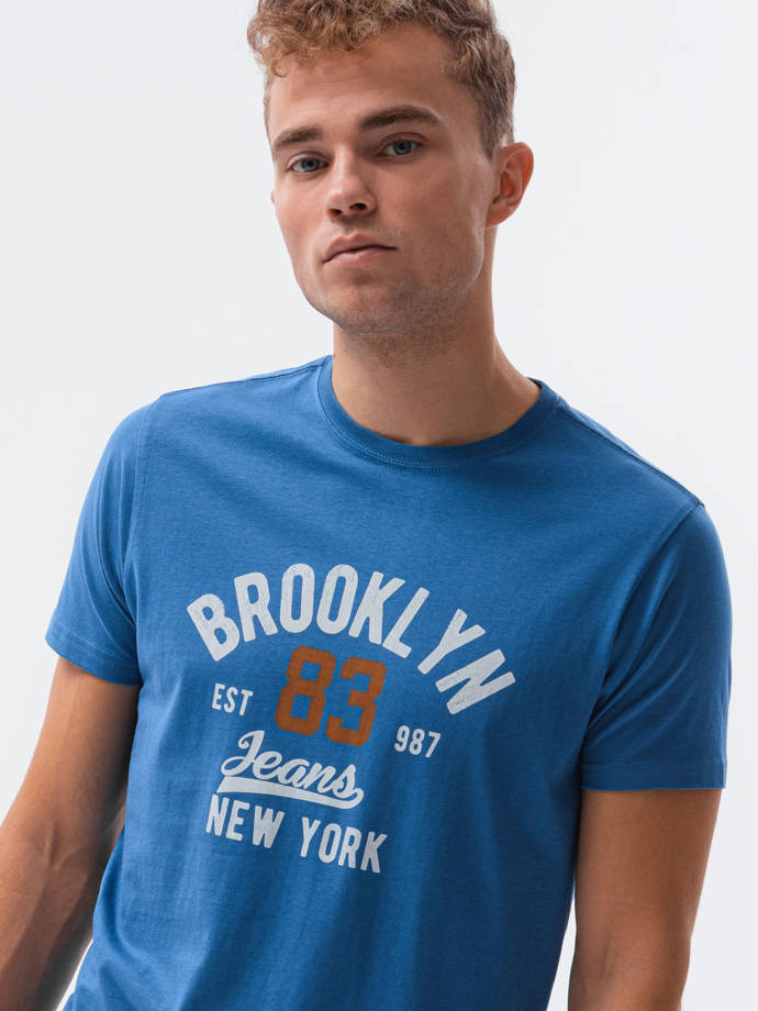 Мужская футболка с принтом V-19C- синий S1434