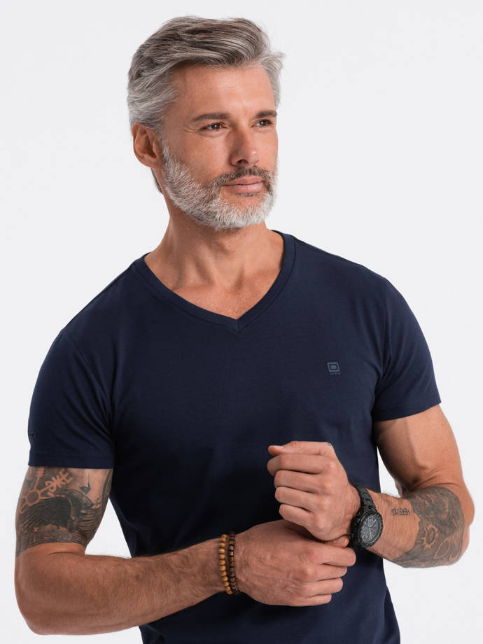 Мужская футболка V-NECK с эластаном - темно-синий V2 S1183