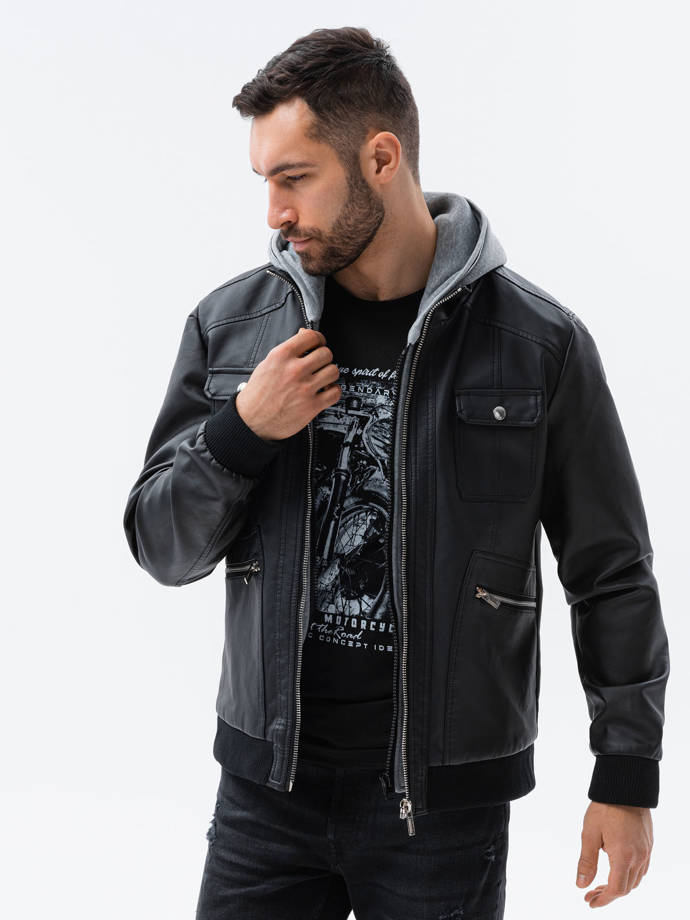 Мужская мотоциклетная куртка - чёрная C415