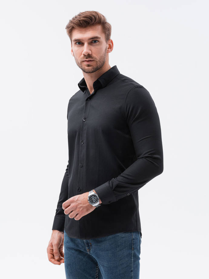 Мужская рубашка элегантная с длинным рукавом - чёрный K592