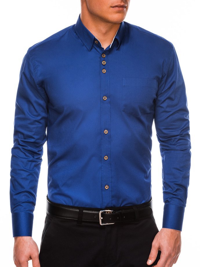 Мужская рубашка элегантная с длинным рукавом K302 - светло- темно-синяя
