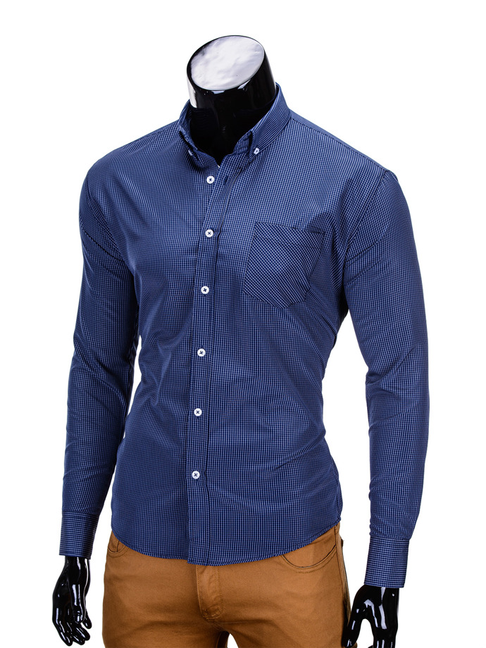 Мужская рубашка элегантная с длинным рукавом K323 - темно-синяя