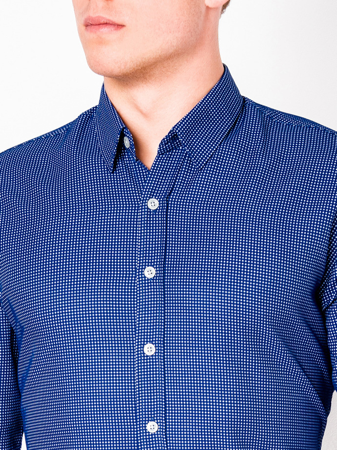 Мужская рубашка элегантная с длинным рукавом K411 - белая/темно-синяя