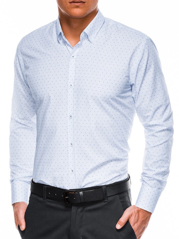 Мужская рубашка элегантная с длинным рукавом K466 - белая/синяя