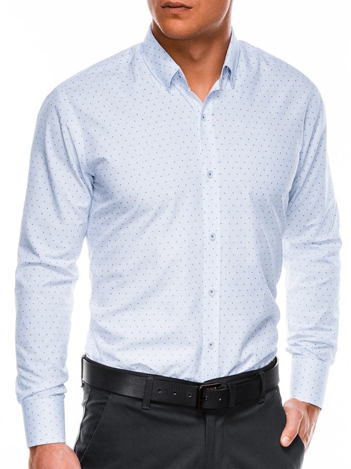 Мужская рубашка элегантная с длинным рукавом K466 - белая/синяя