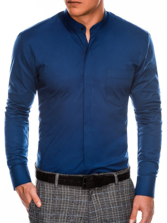 Мужская рубашка элегантная с длинным рукавом - темно-синяя K307