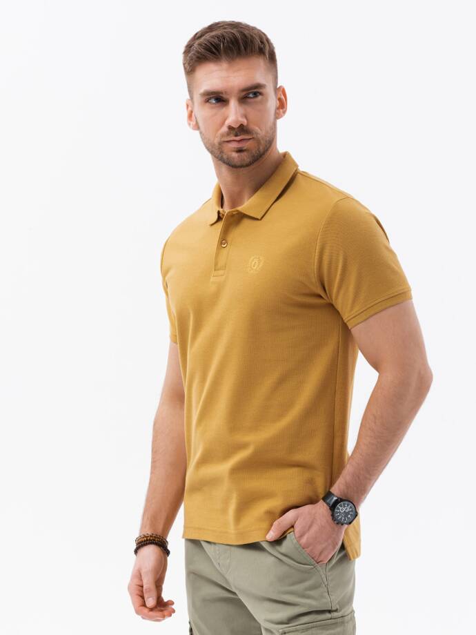 Мужская рубашка-поло из трикотажа pique - горчичный V8 S1374