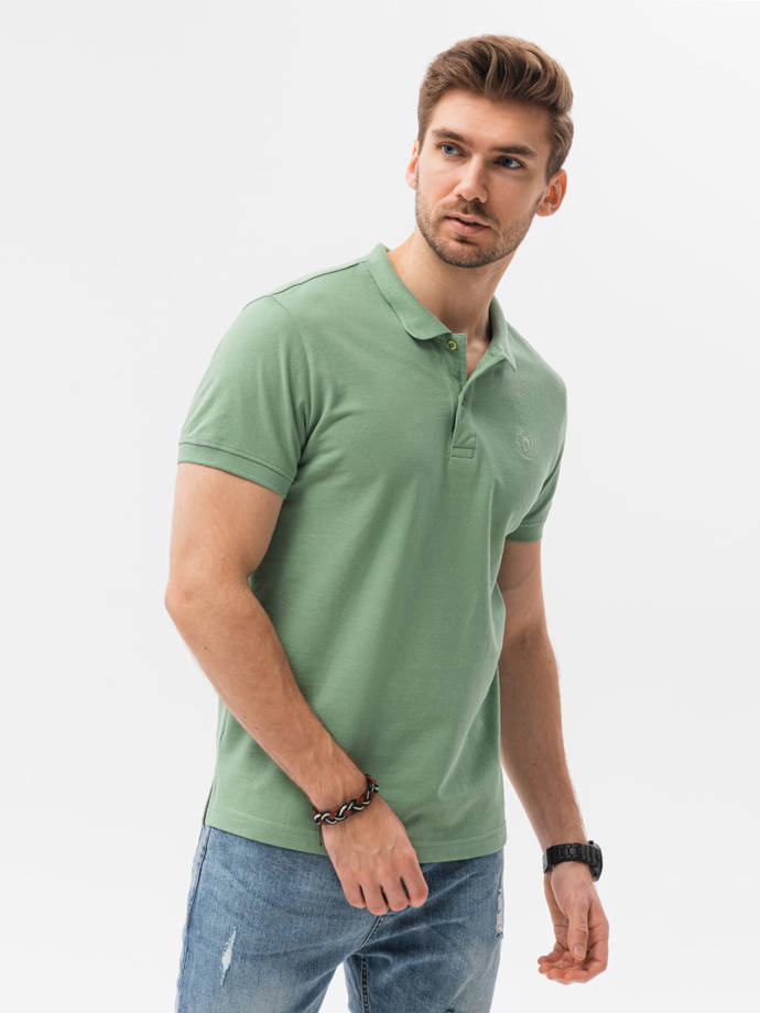 Мужская рубашка-поло из трикотажа pique - светло-зеленый V11 S1374