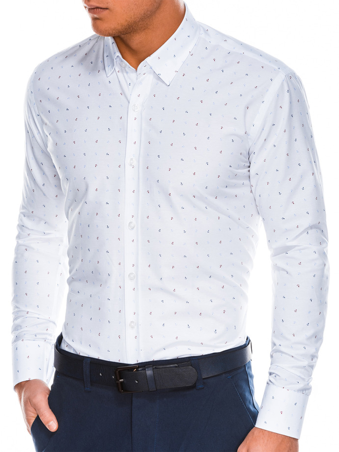 Мужская рубашка с длинным рукавом - белая/тёмно-синяя K465