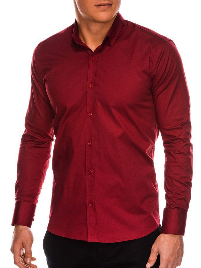 Мужская рубашка с длинным рукавом - бордовая K504