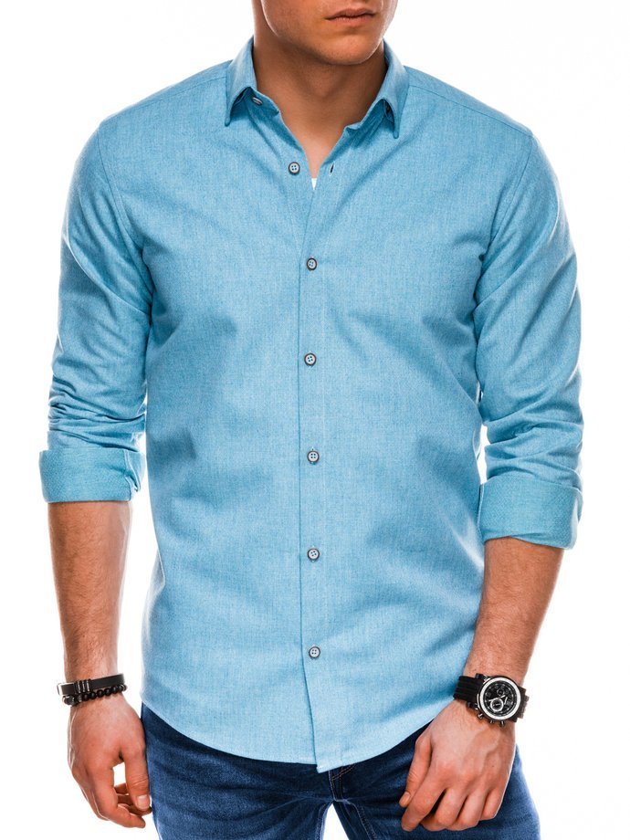Мужская рубашка с длинным рукавом - голубая K512