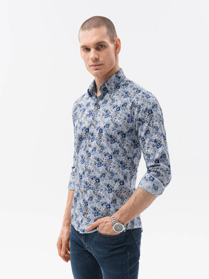 Мужская рубашка с длинным рукавом - голубая K610