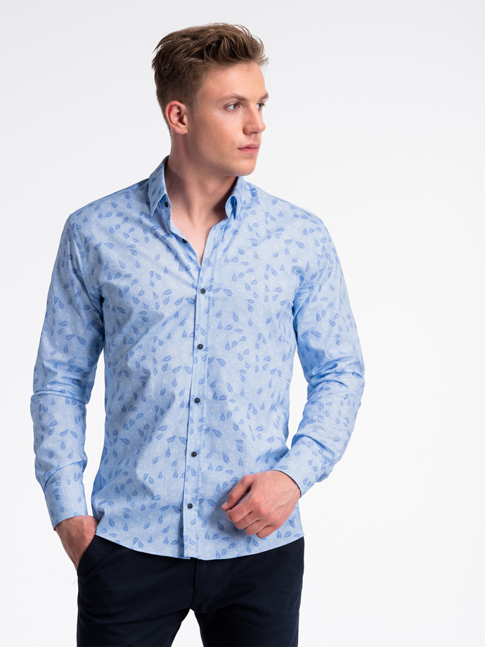 Мужская рубашка с длинным рукавом - голубая/синяя K500