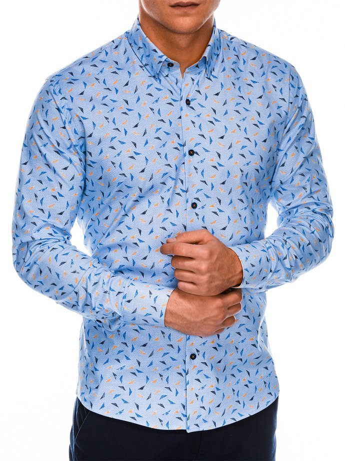 Мужская рубашка с длинным рукавом K492 - синяя