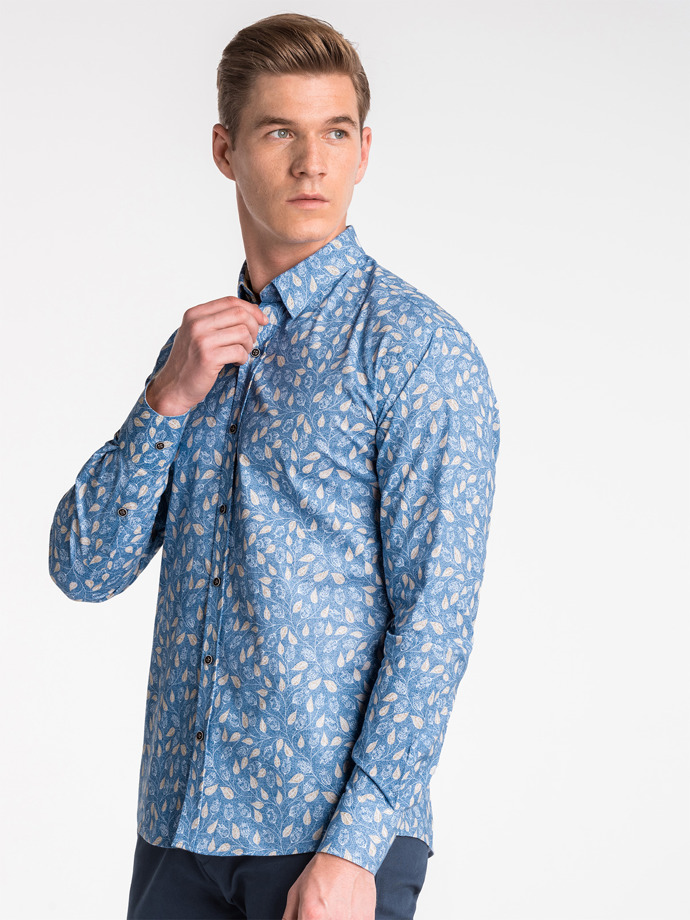 Мужская рубашка с длинным рукавом K500 - синяя/бежевая