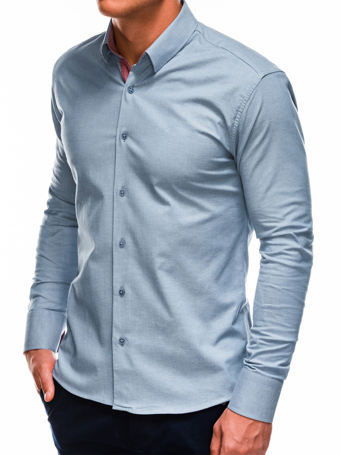 Мужская рубашка с длинным рукавом - синяя K487