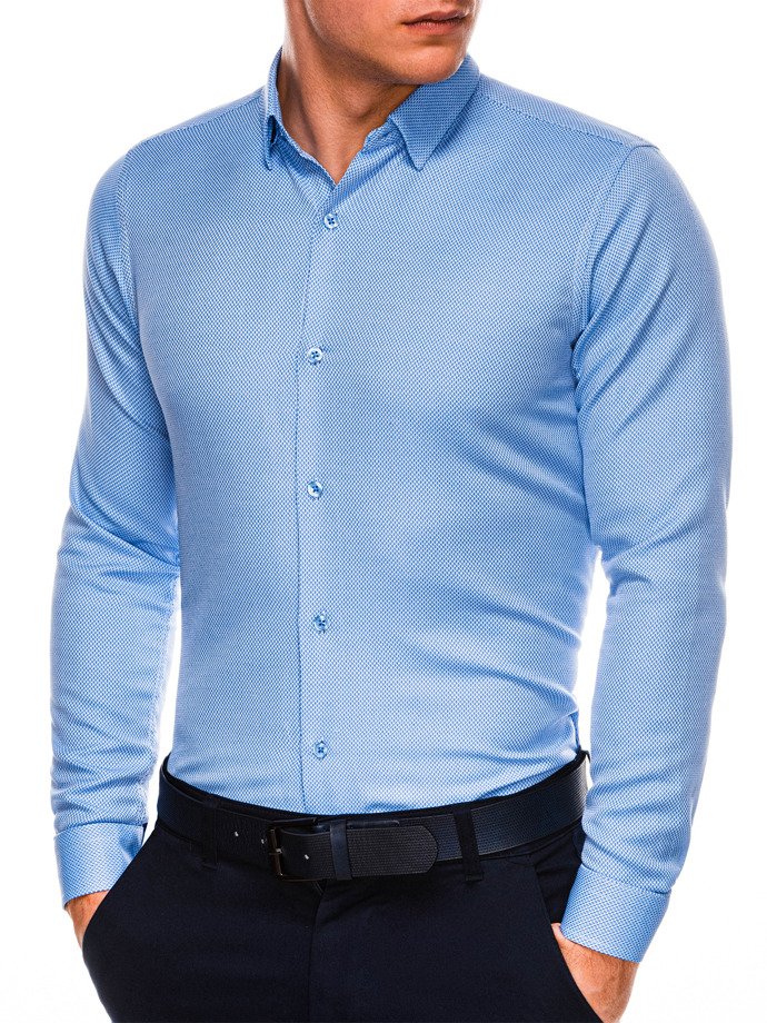 Мужская рубашка с длинным рукавом - синий K527