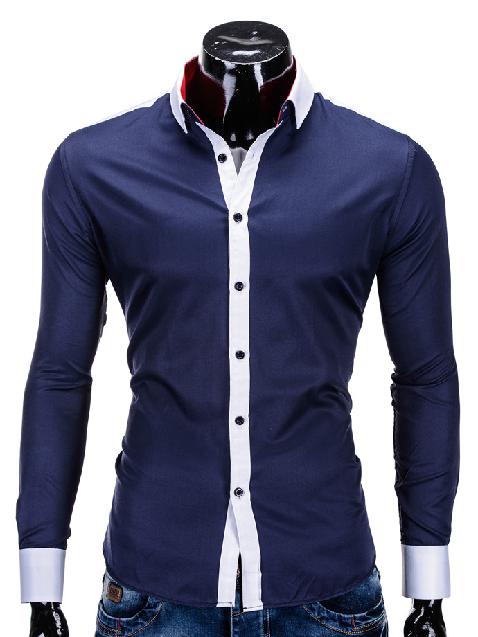 Мужская рубашка с длинным рукавом - темно-синяя K167