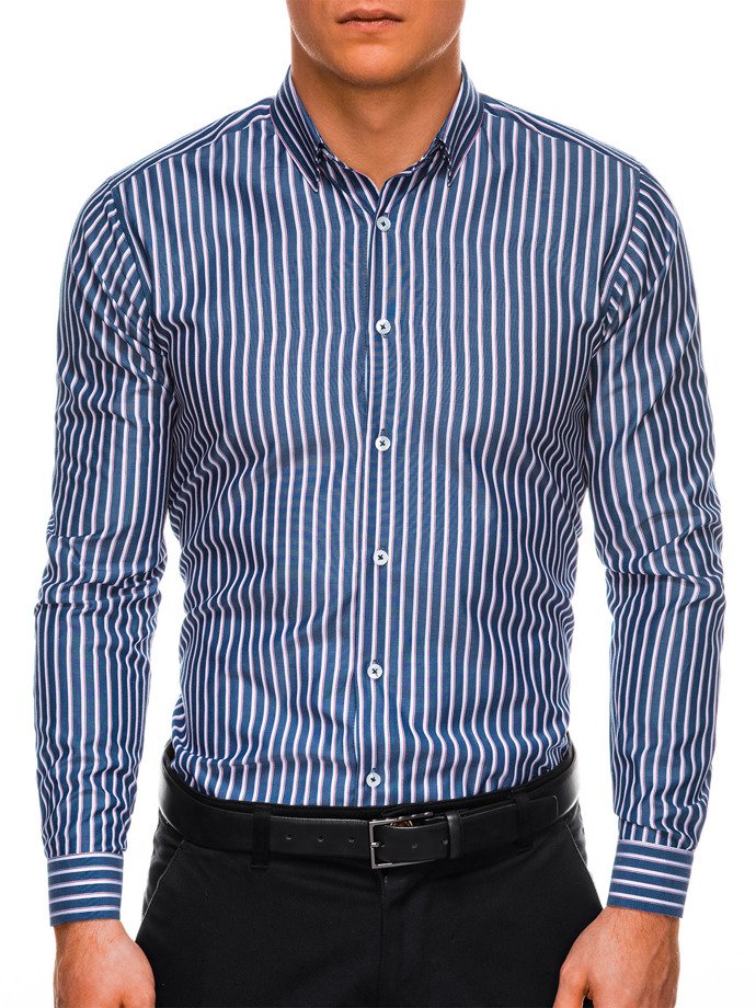 Мужская рубашка с длинным рукавом - темно-синий K521